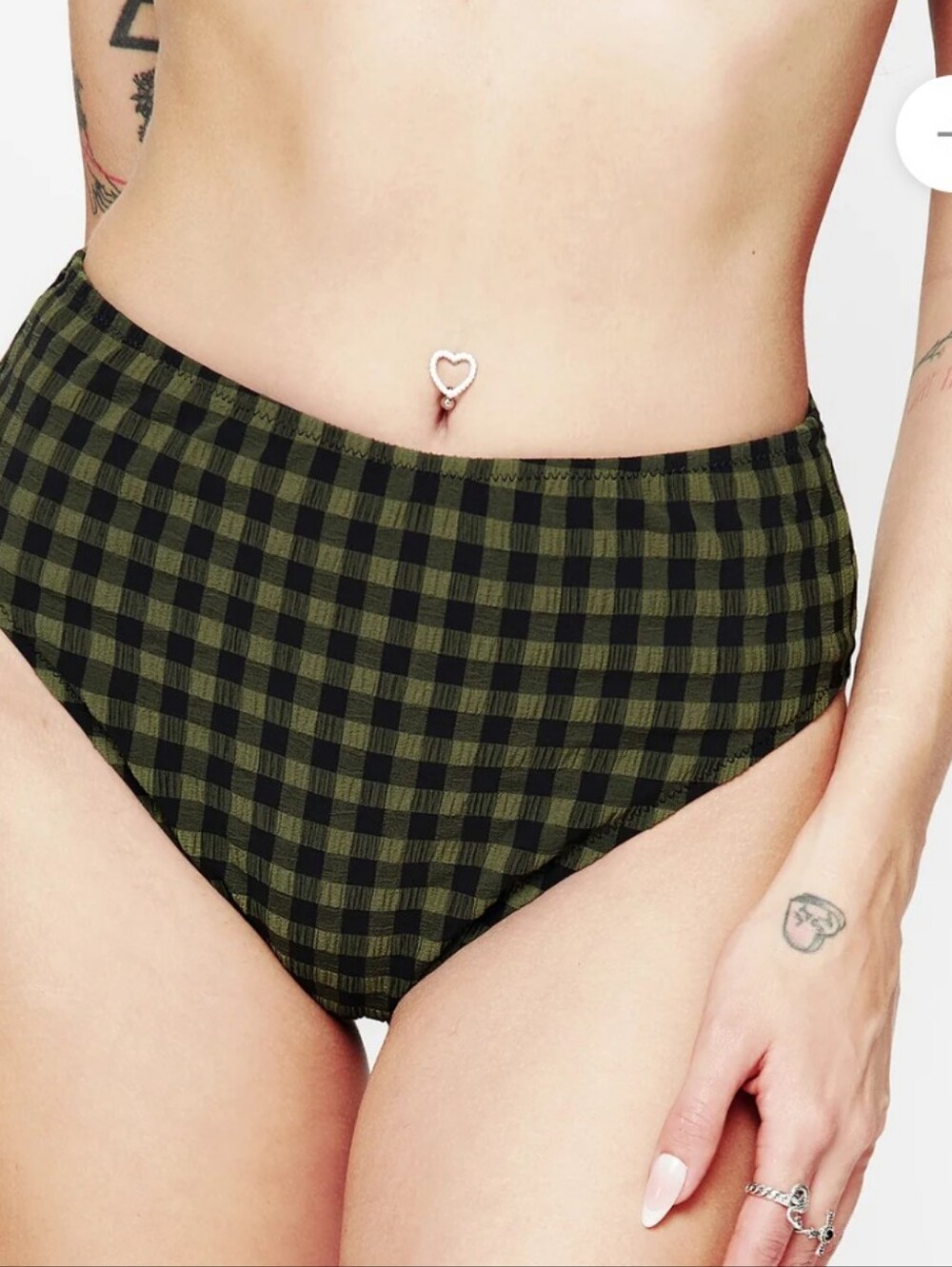 Disturbia Terra Gingham Green Black High Waist Bikini Swim Bottoms Size US 6